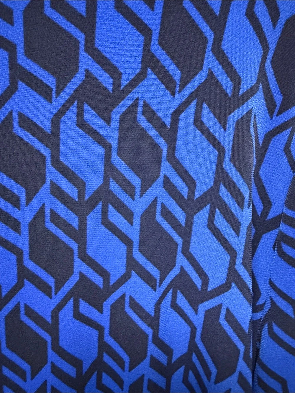 Michael Kors Royal Blue and Black Geometric Long-Sleeve Draped Waist Dress XL